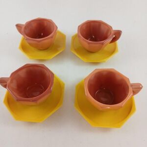 Vtg Akro Agate Childs Dish/Tea Set '30-'40's Cups Plate Cadmium Glass Glows Read